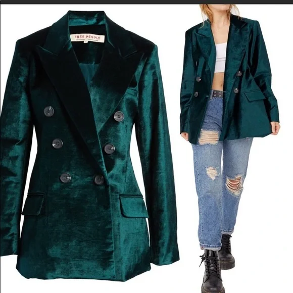 Free People Ashby Double Breasted Velvet Blazer Large Rare Blogger Mob Wife